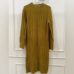 A new day Brown Mustard Ribbed sweater midi dress with Mock Neck Size XS